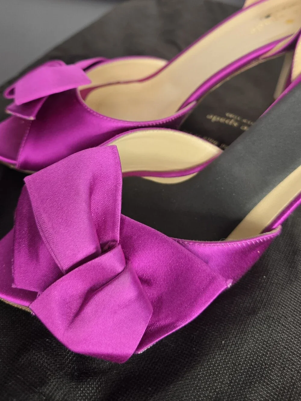 Kate Spade Fuchsia Satin Peep-Toe D'Orsay Heels with Bow Accent in Size 8
